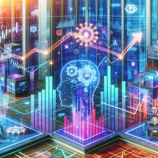 A dynamic and futuristic scene depicting Nvidia's headquarters with AI-themed digital elements and upward-trending stock graphs in the background, symbolizing technological and financial growth.