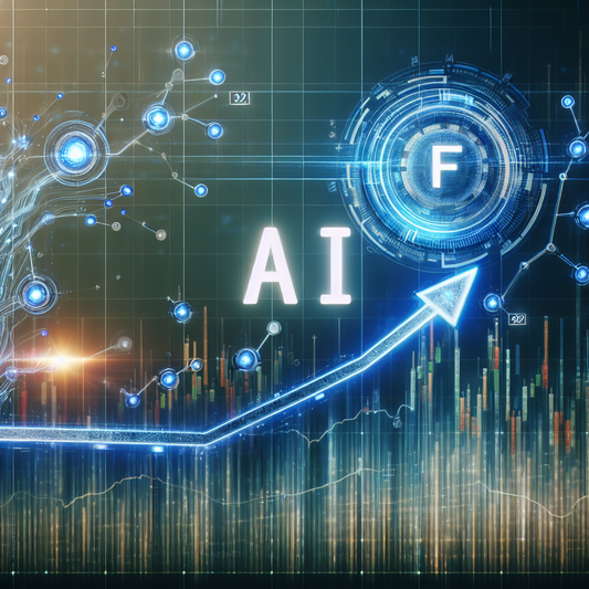 An upward trending stock chart featuring an NVIDIA logo, with futuristic AI elements like neural networks and digital connections.